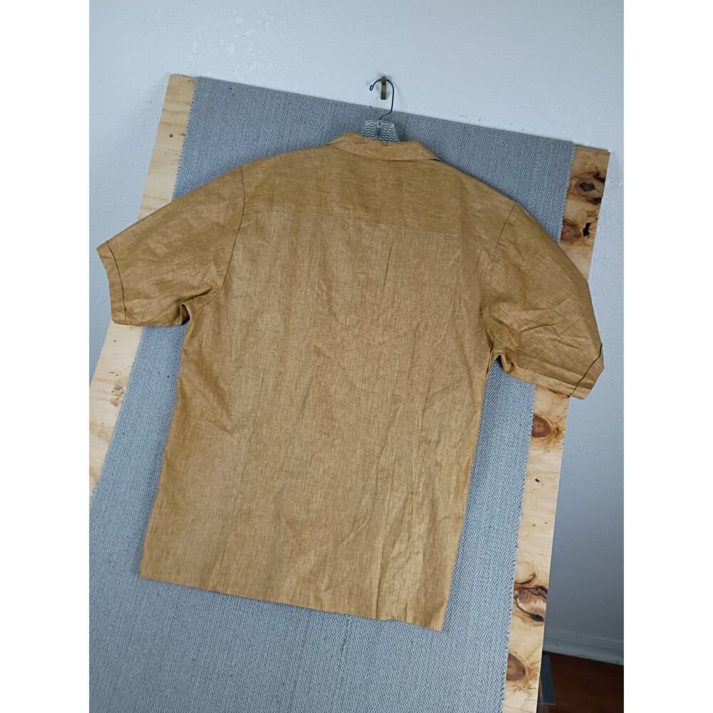 Stacy Adams Linen Party Dress Shirt Mens 3X Sand Brown Cuffed Short No Tuck - Picture 11 of 15